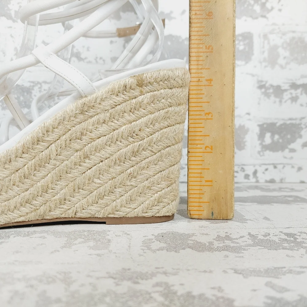 NEW BP White Cohan Espadrille Wedge Strappy Sandals V679 - Picture 2 of 13